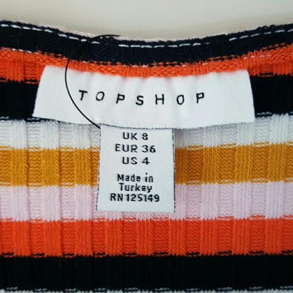NWT TOPSHOP Stripe Ribbed Crop Top-Size 4 - Picture 4 of 7